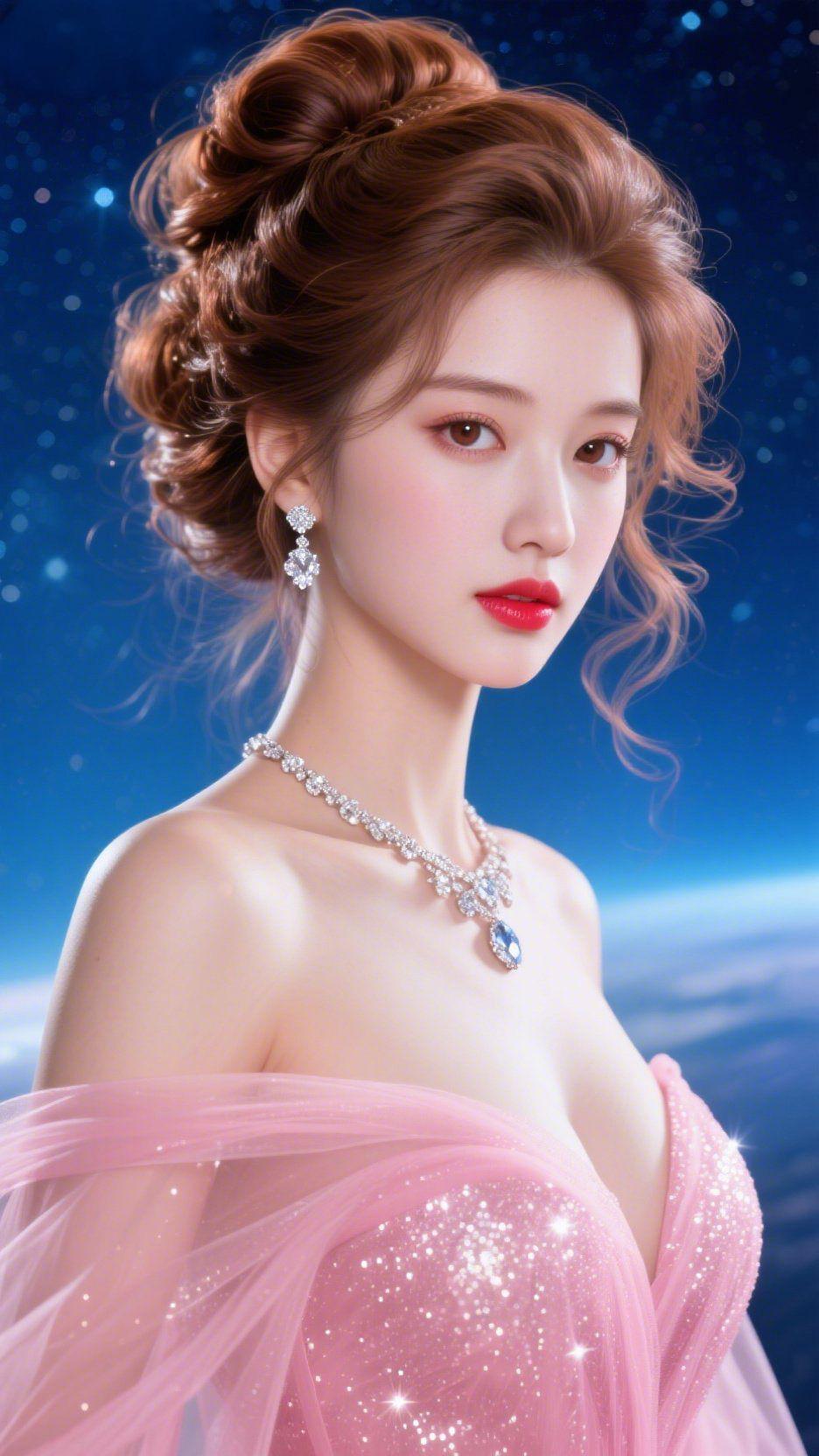 星河畔的粉纱诗
 
星子缀满墨蓝色天幕，晚风掠过，粉色纱裙的碎光便融进星河的缱绻