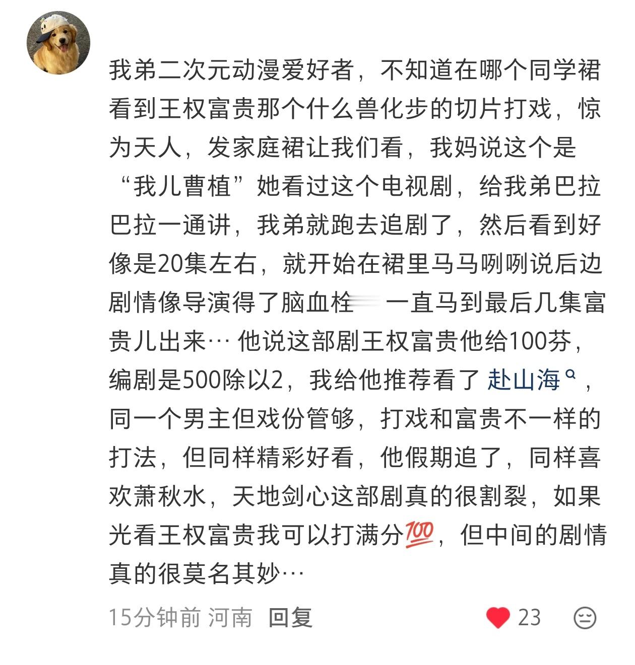昨晚刷到有人问推剧还推不推天地剑心？这还用问吗，满分的王权富贵值得被更多观众看到