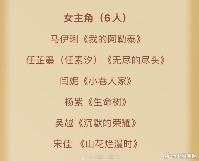 金鹰奖最佳女主提名没有杨幂赵丽颖金鹰奖视后提名没有杨幂赵丽颖金鹰奖完整提名名单官