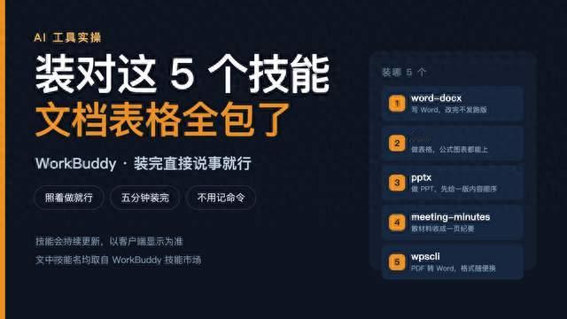 WorkBuddy必装的5个技能，文档表格全包了