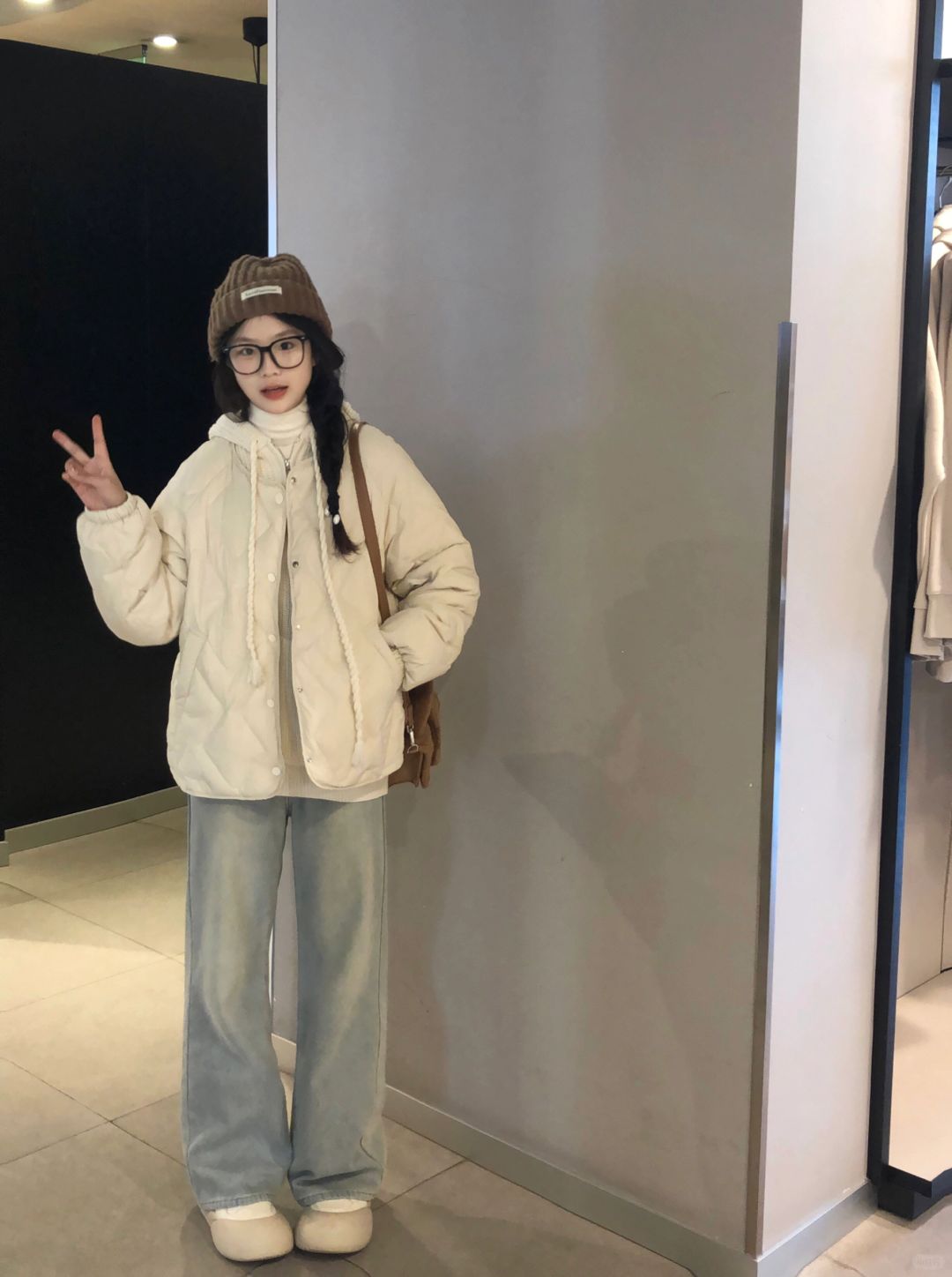 ❄️冬天的第一件米白色菱格羽绒服好好看！！