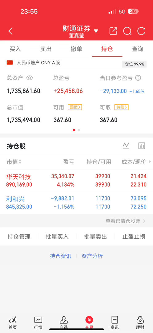 2026年6月30日星期二 董嘉莹100w操作第7天！！！今日拿：华天科技  利