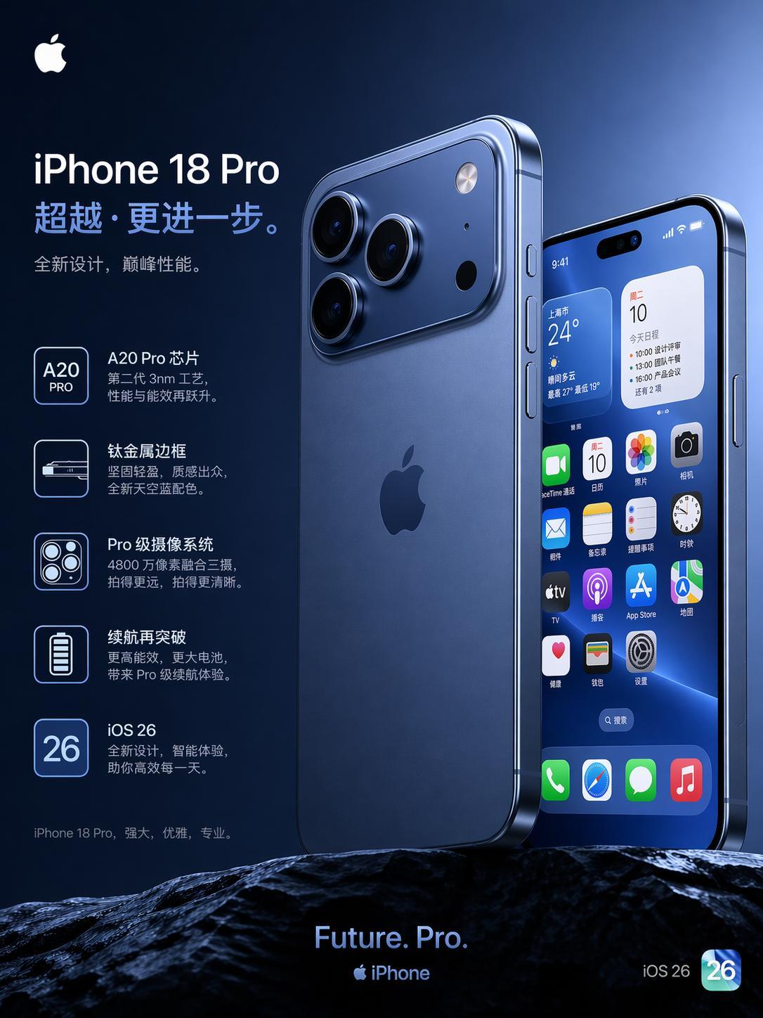 iPhone18Pro蓝色曝光说真的，这个蓝色也太高级了。如果 iPhone 1