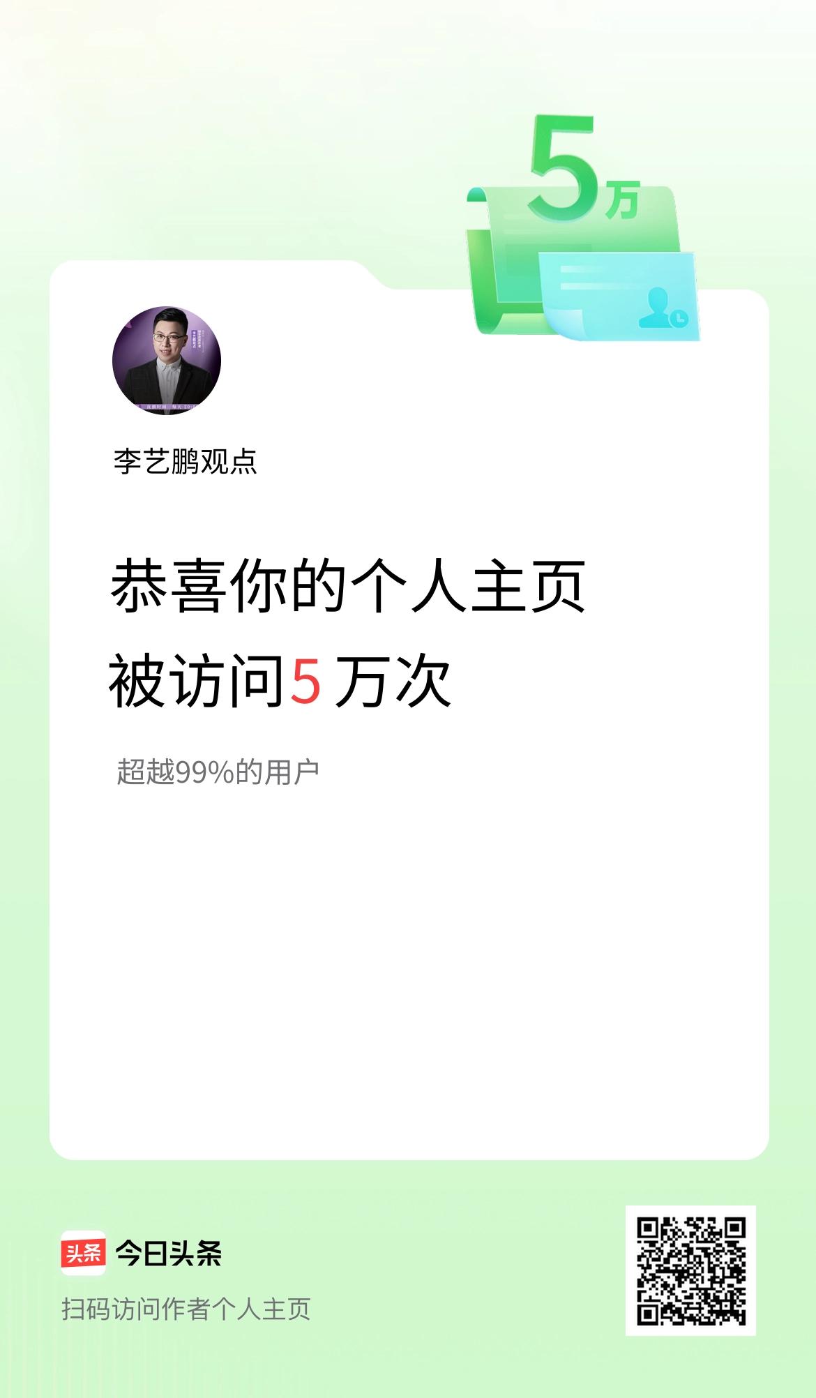 我的头条个人主页被访问5万次啦！