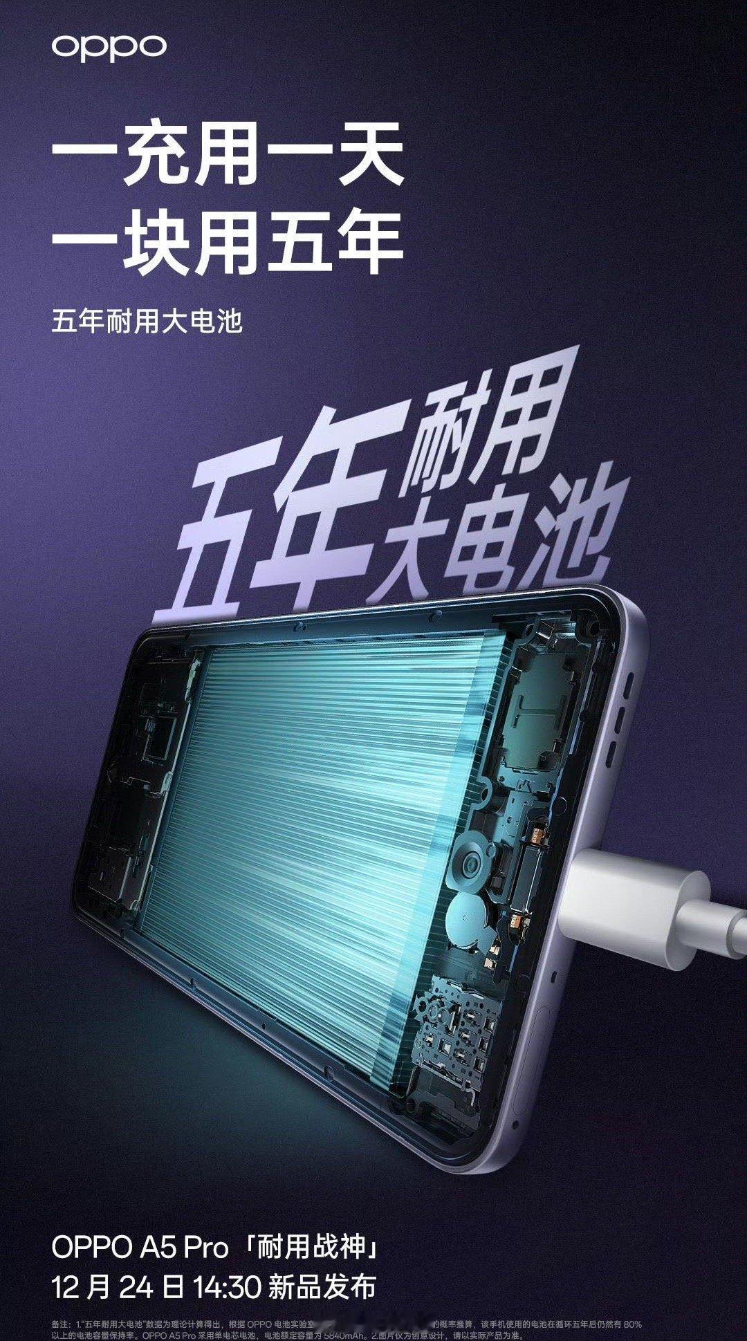 OPPO A5 Pro预热：搭载五年耐用大电池[喵喵]该机器采用单电芯电池电池额