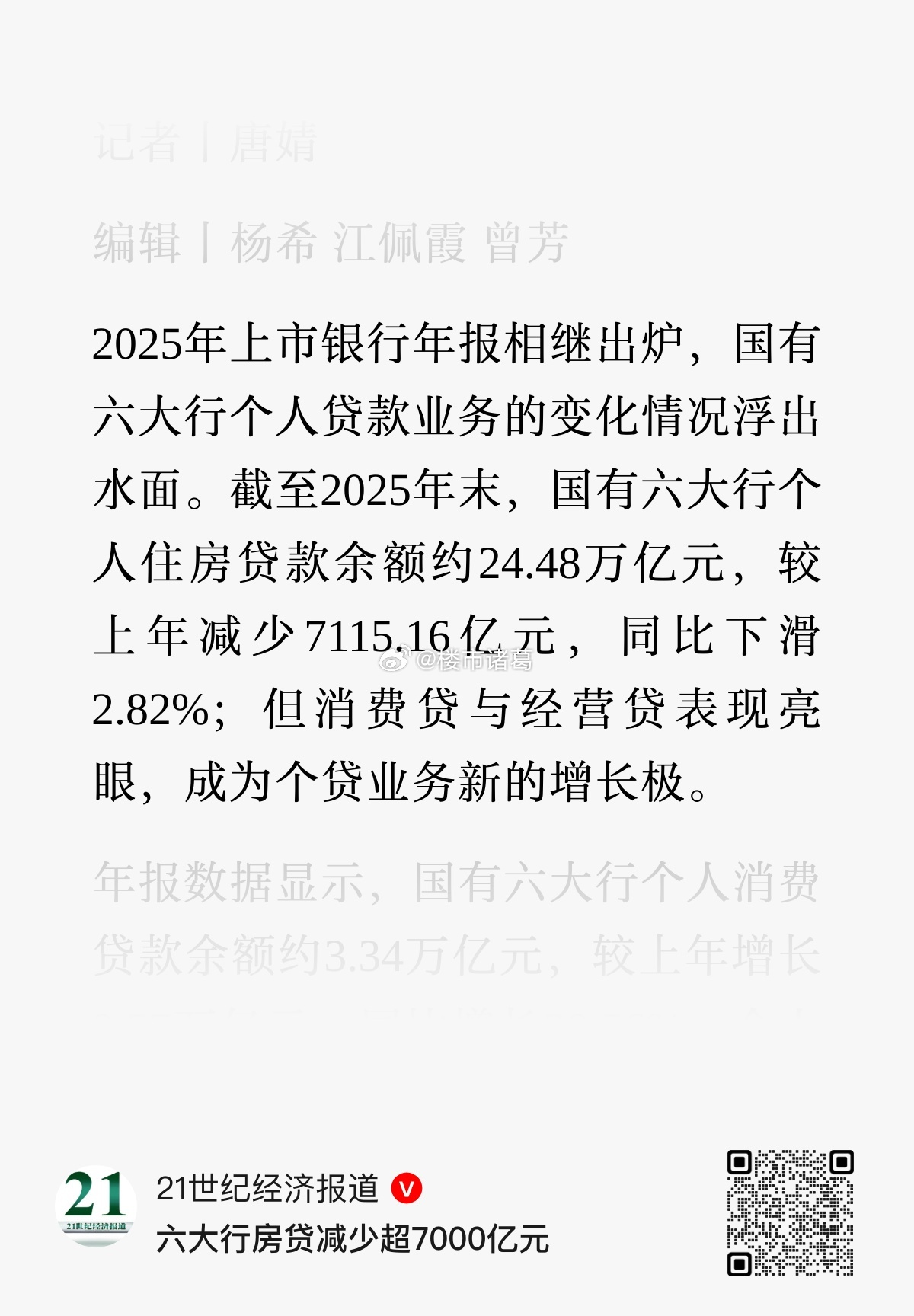 去年，国有六大行房贷减少超7000亿…… 