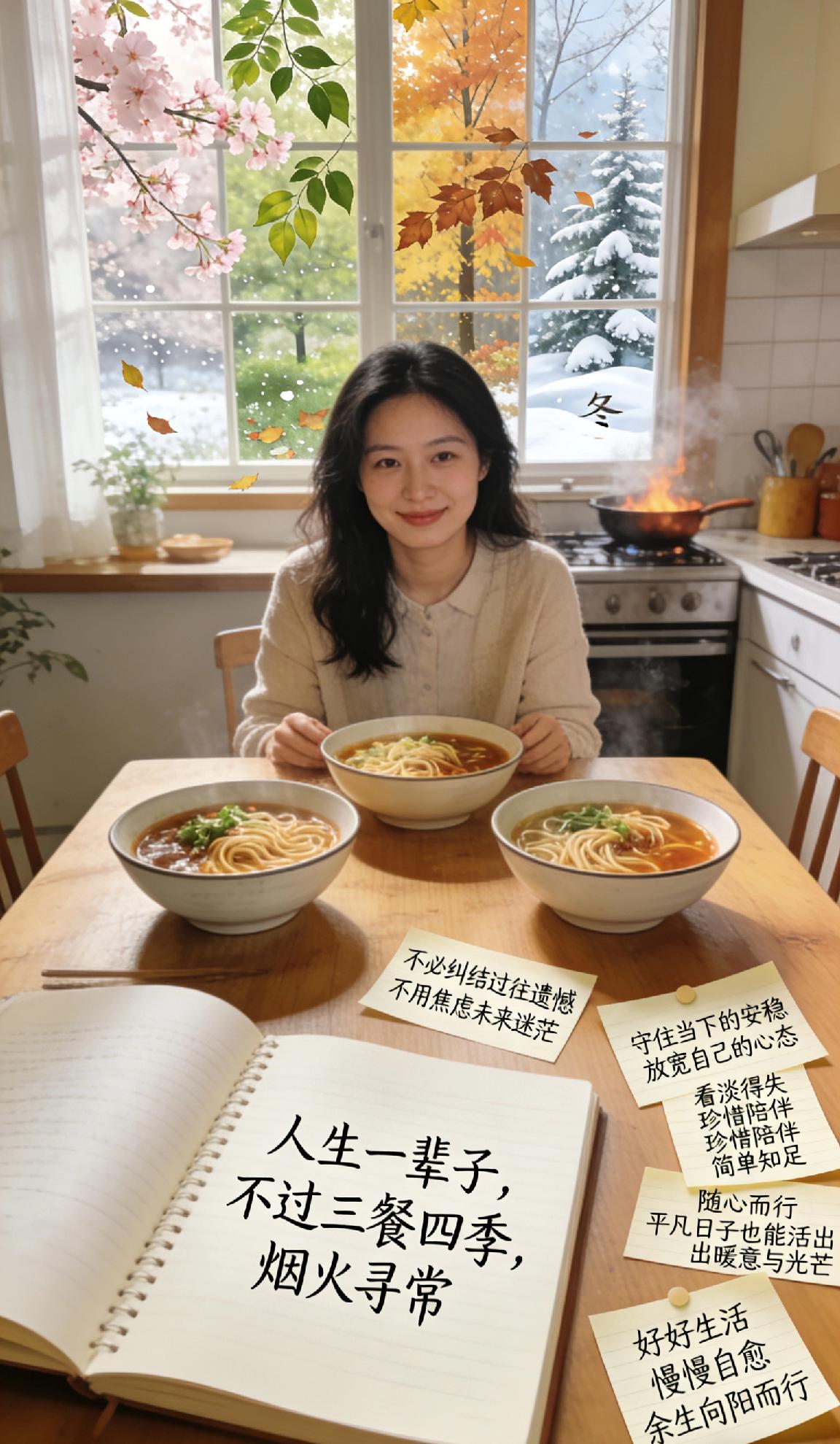 人生一辈子，不过三餐四季，烟火寻常。不必纠结过往遗憾，不用焦虑未来迷茫。守住当下