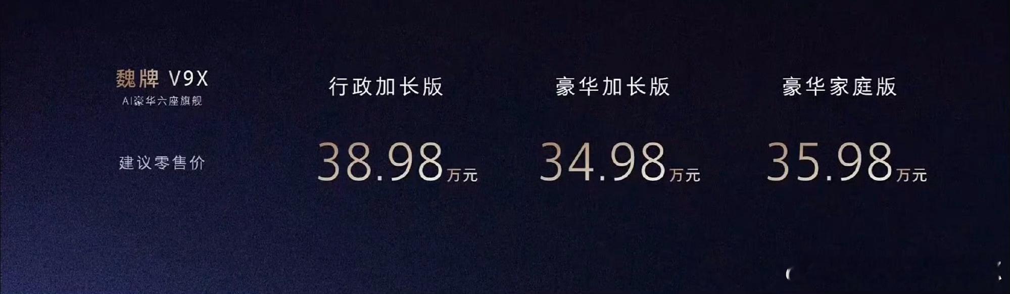 魏牌V9X这个价格咋样？34.98-38.98万，应该是目前最便宜的豪华品牌9系