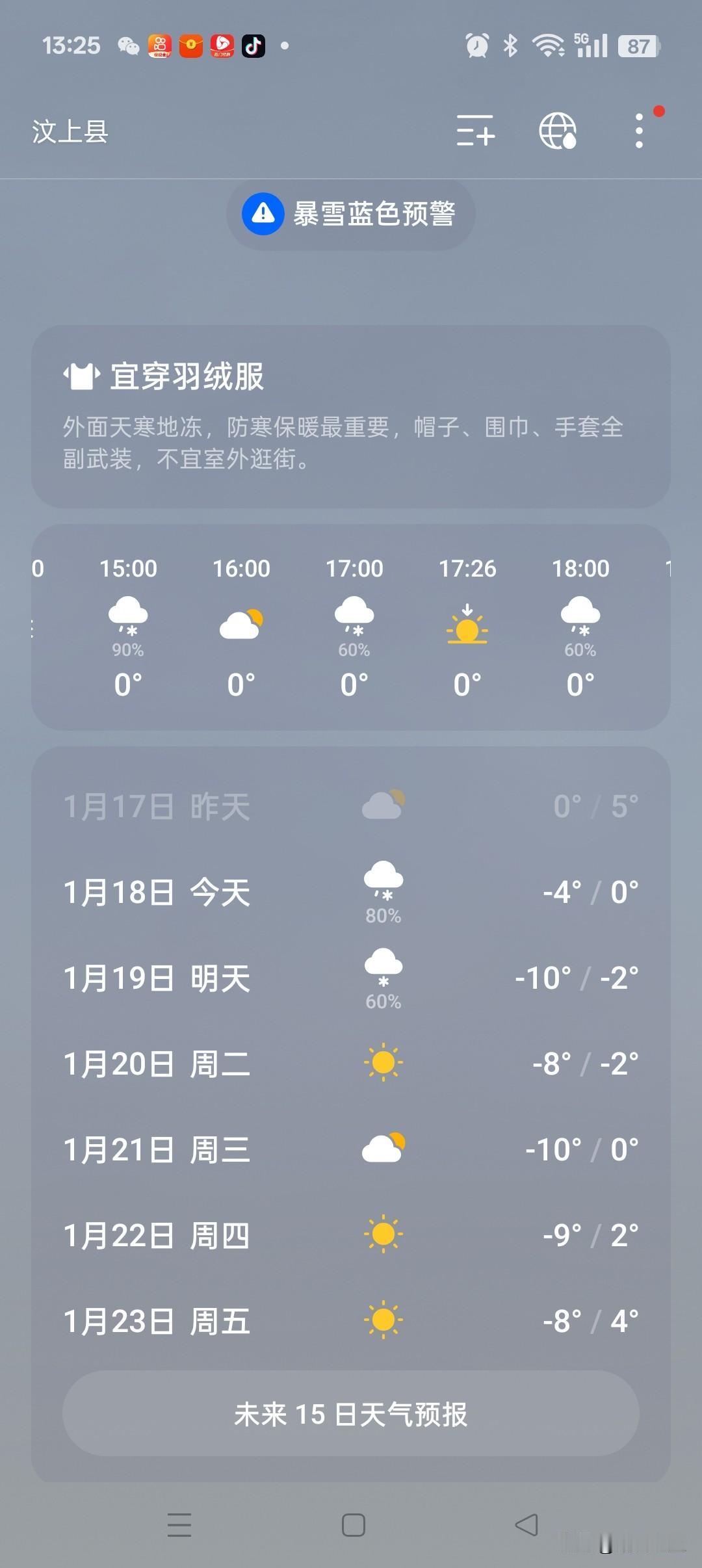我们这儿的雪要姗姗来迟了。
天气预报，相对于前几年要精准许多了。预报的大风降温和