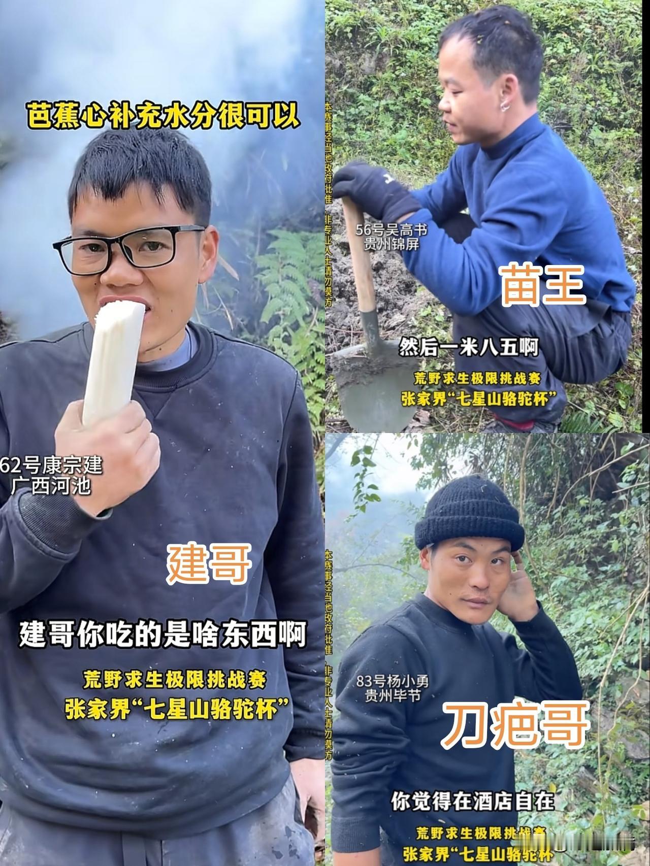 目前来看，实力最强悍的选手一共有三位，建哥，苗王和刀疤哥。

建哥体力很好，荒野