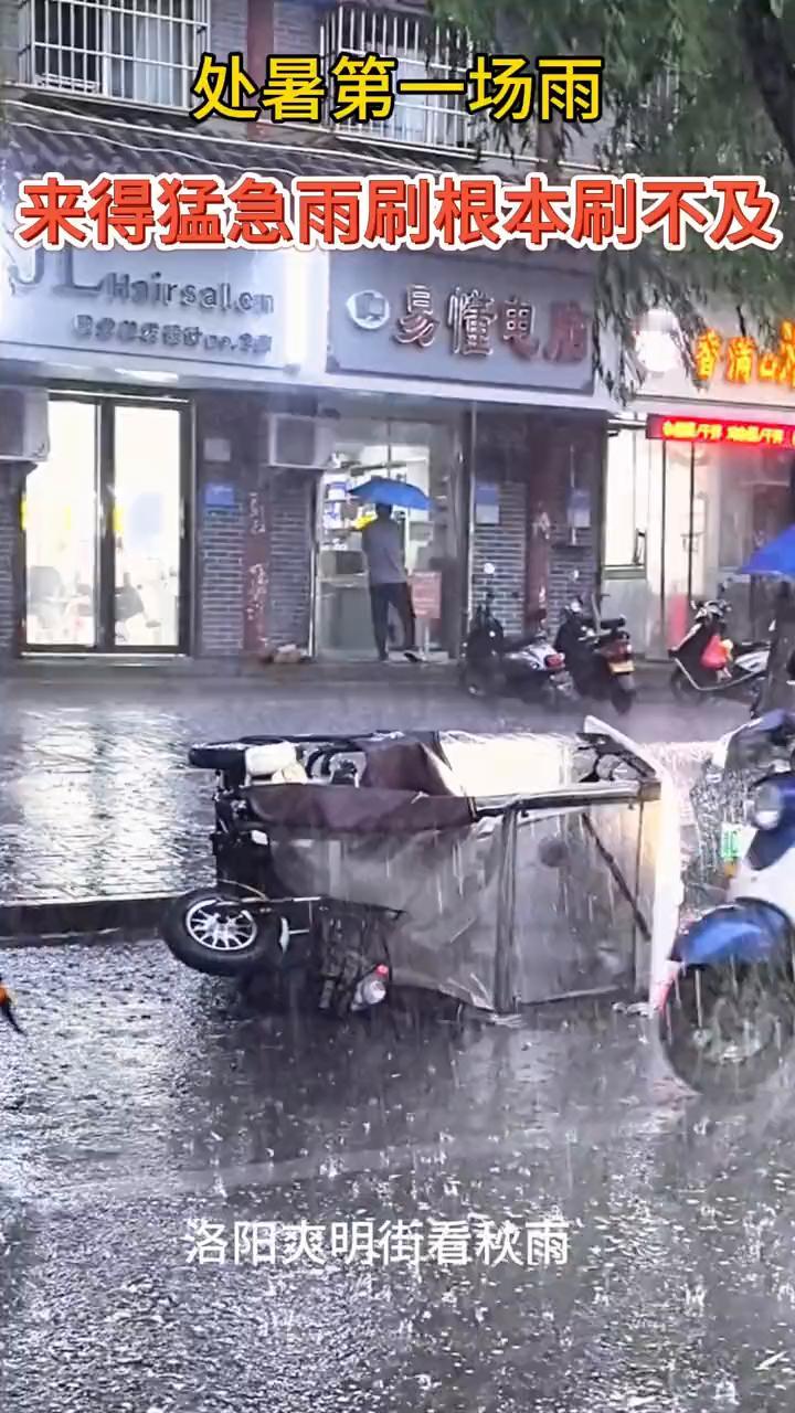 处暑第一场雨，来得猛急雨刷根本刷不及。
洛阳爽明街看秋雨。