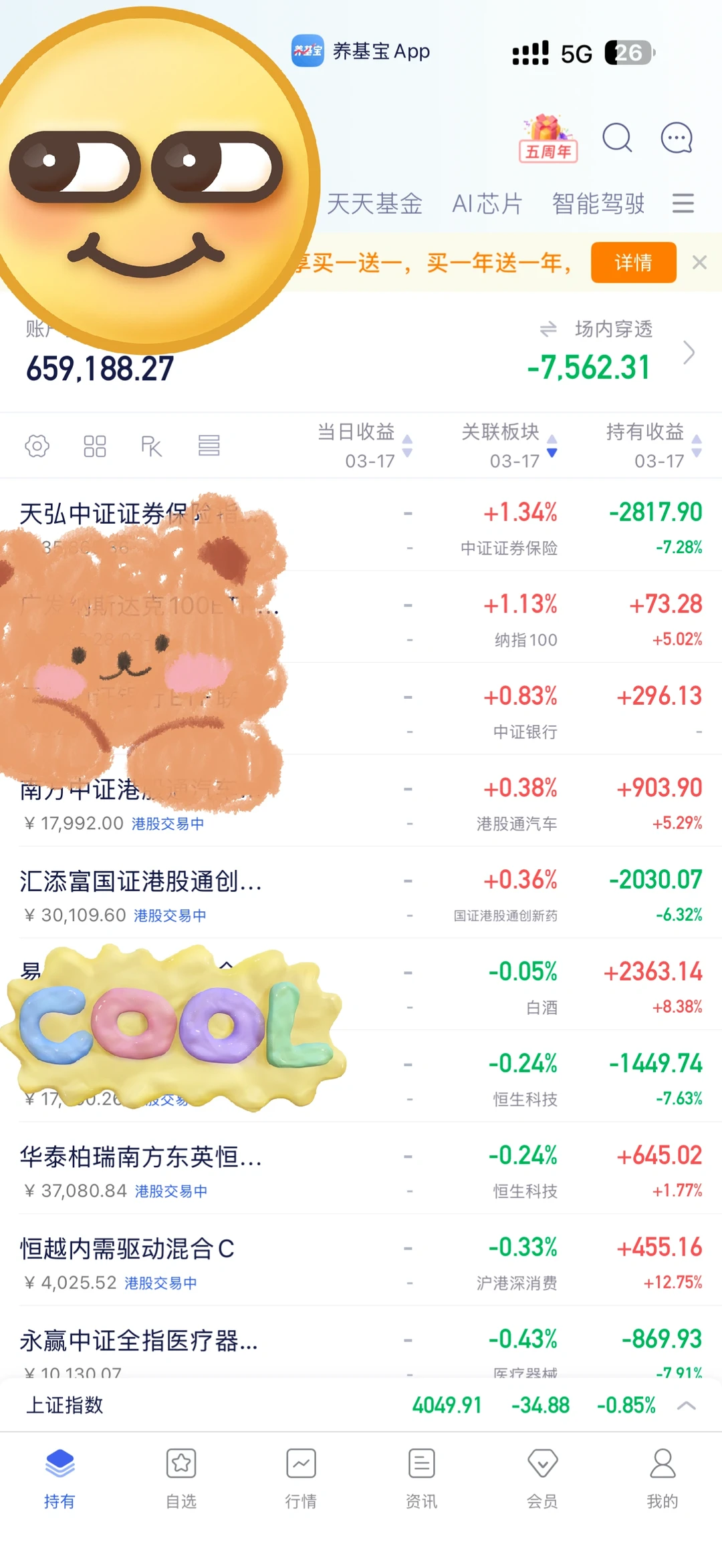 早上开盘还红2个呢
