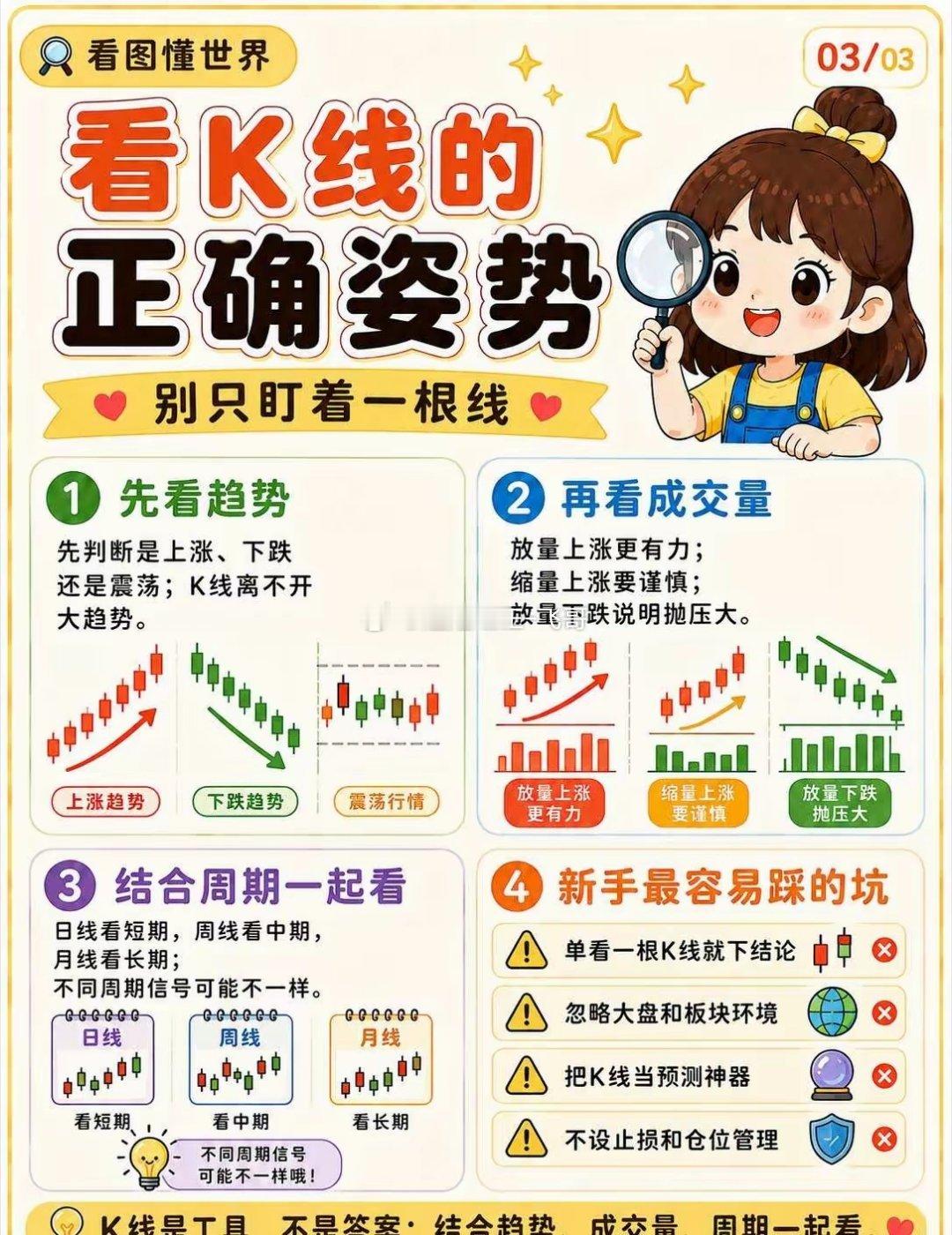 K线图其实没那么难知识点：开盘价、收盘价、最高价、最低价；阳线、阴线；单根K线只