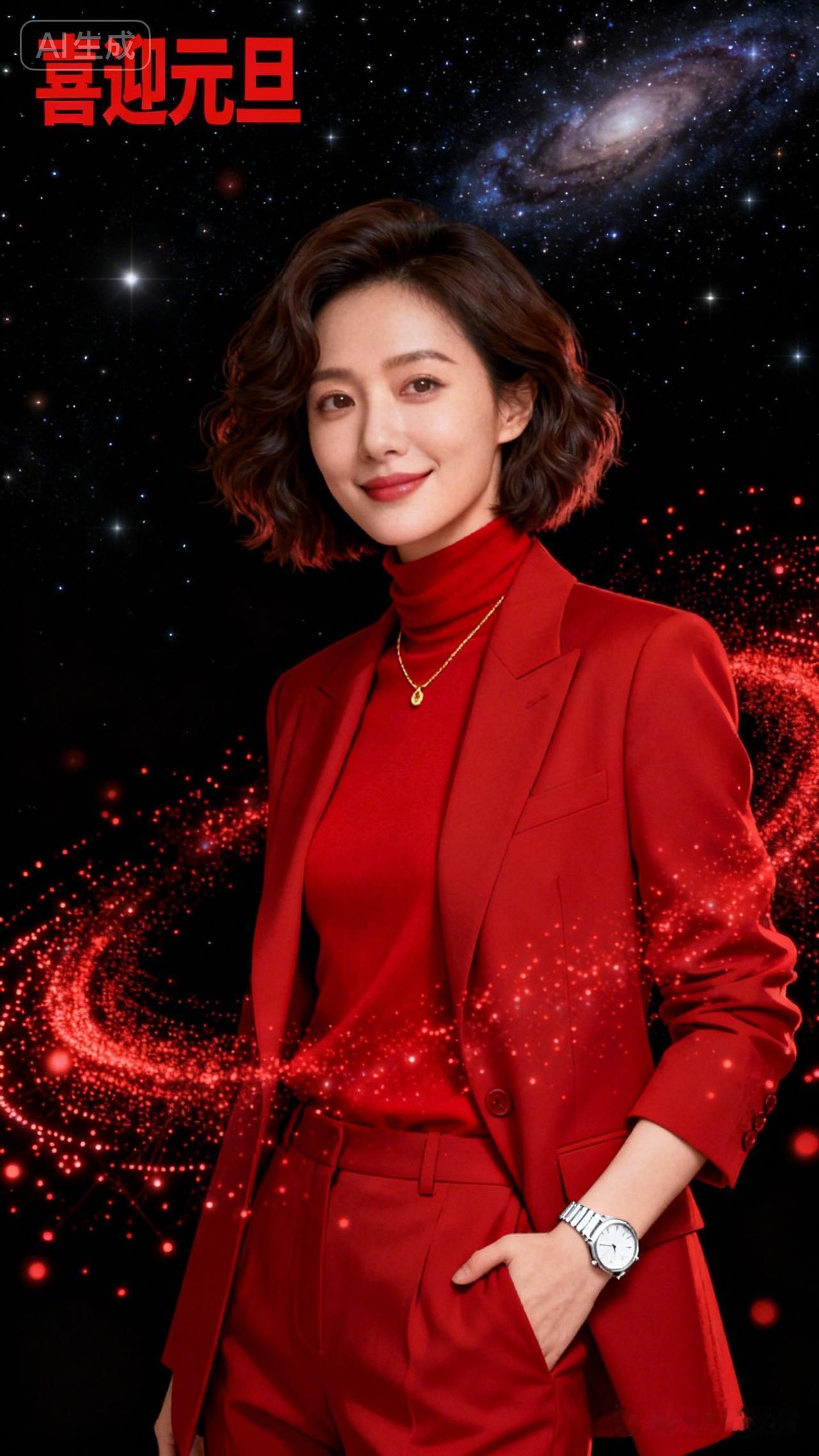 新年快乐！🎉✨ 红衣女神迎接元旦，愿你新年新气象！💃💖