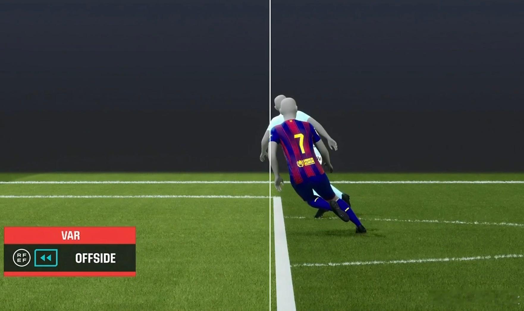 又一个极限越位的，如果费兰肩窄或者溜肩，可能就进球有效了巴萨1比0塞尔塔西甲