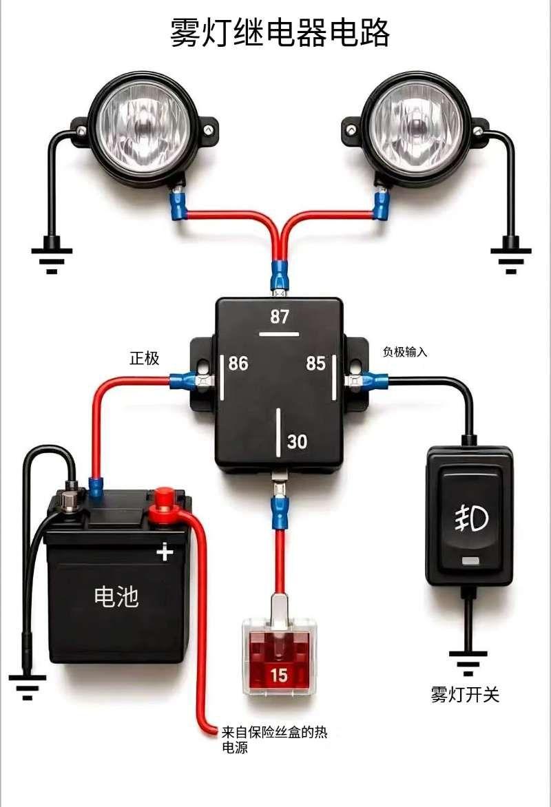 想加装雾灯，却怕烧坏车辆线路？收好这份接线原理图，规范、安全完成改装！🔧
 