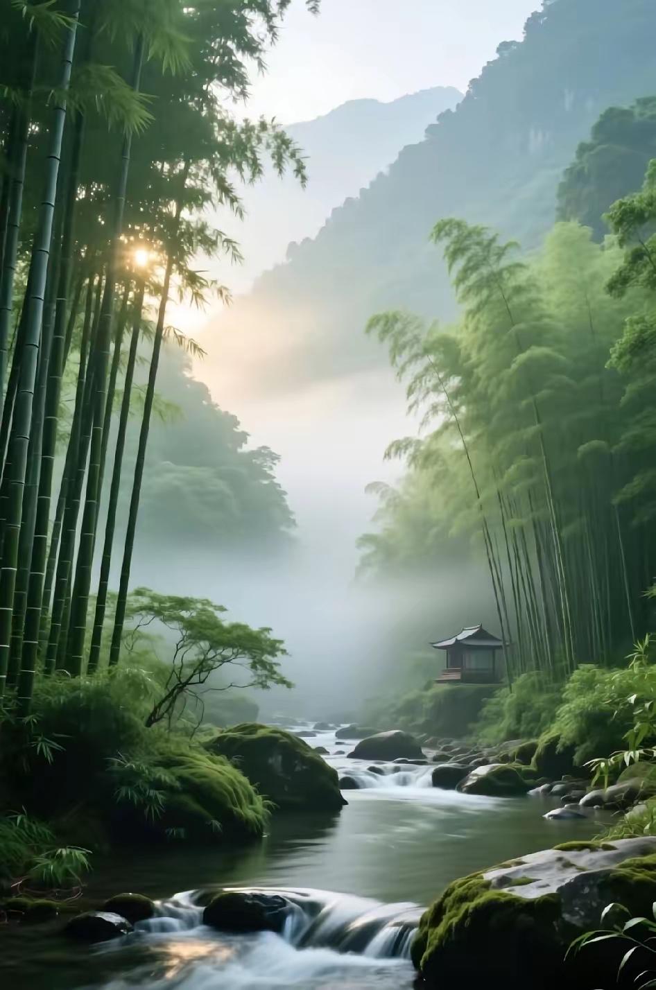 淡淡秋风梳菊韵，
浓浓春雪捧梅馨。
横批：《梅馨雨竹韵》