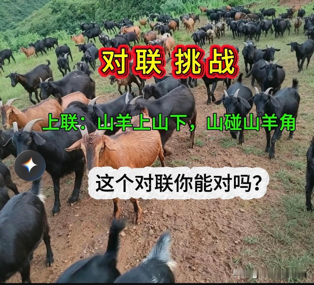 对联挑战，又是个千古对联

这个对联，难度很大！你绝对不行

上联是：山羊上山，