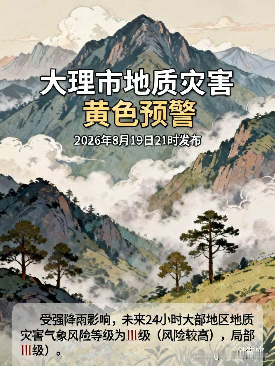大理市这预警来得让人有点心慌啊！2026年8月19日21时，市气象台和自然资源局