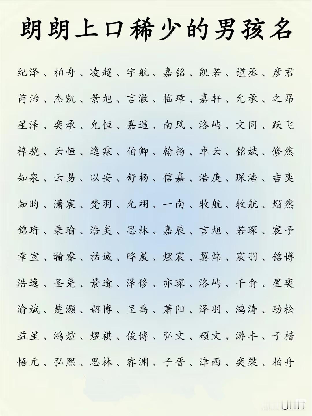 朗朗上口不重名的男孩名

一、古典典籍型：音韵悠扬，文化厚重

1. 云岫
• 
