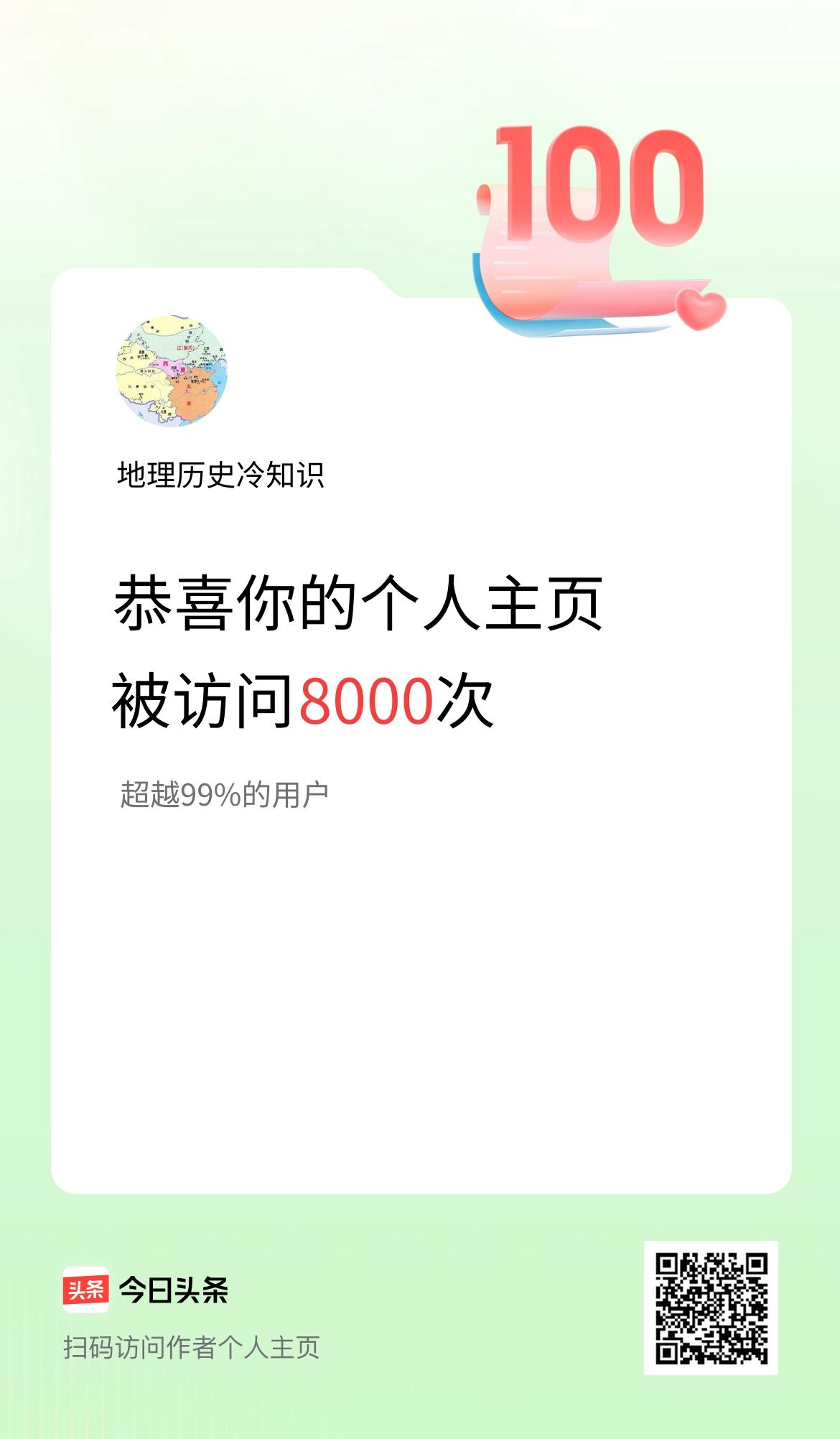 我的头条个人主页被访问8000次啦！