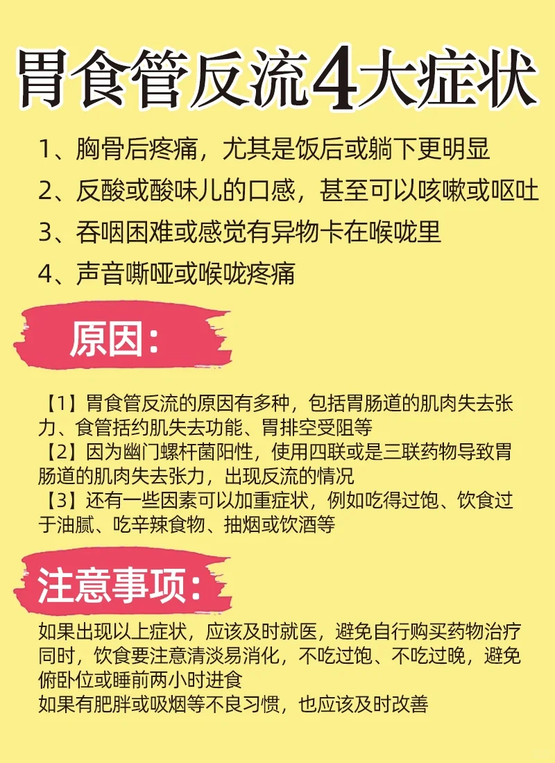 胃食管反流的4️⃣大典型症状