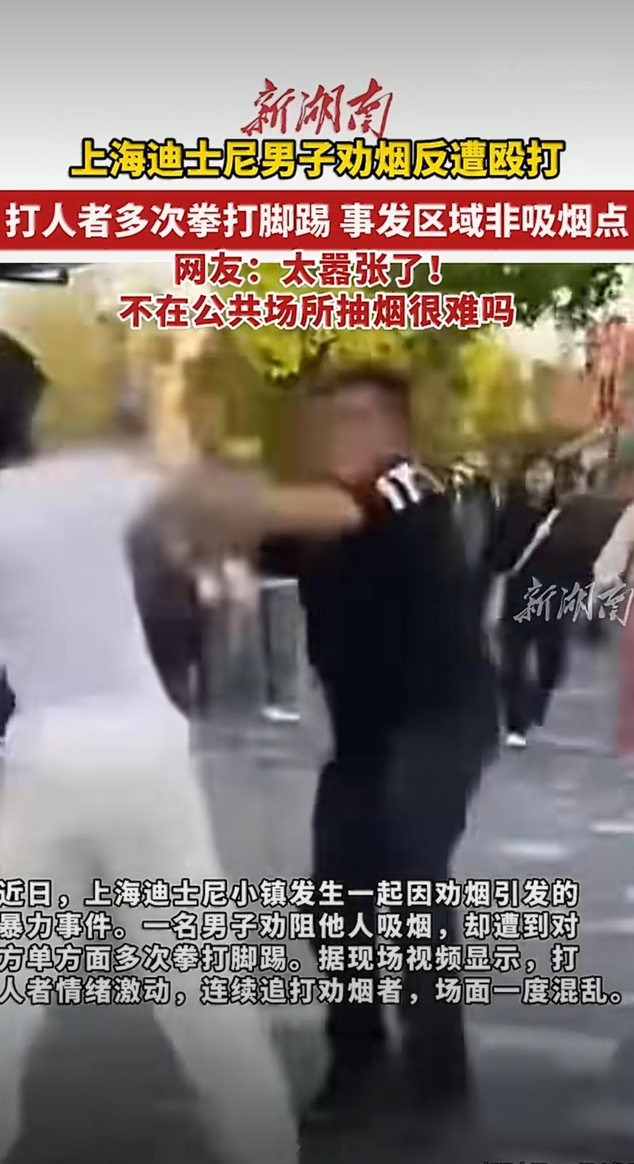 上海迪士尼男子被劝烟殴打劝烟者国内禁烟这块一直有不少漏洞，谁来管、管得及来不及、