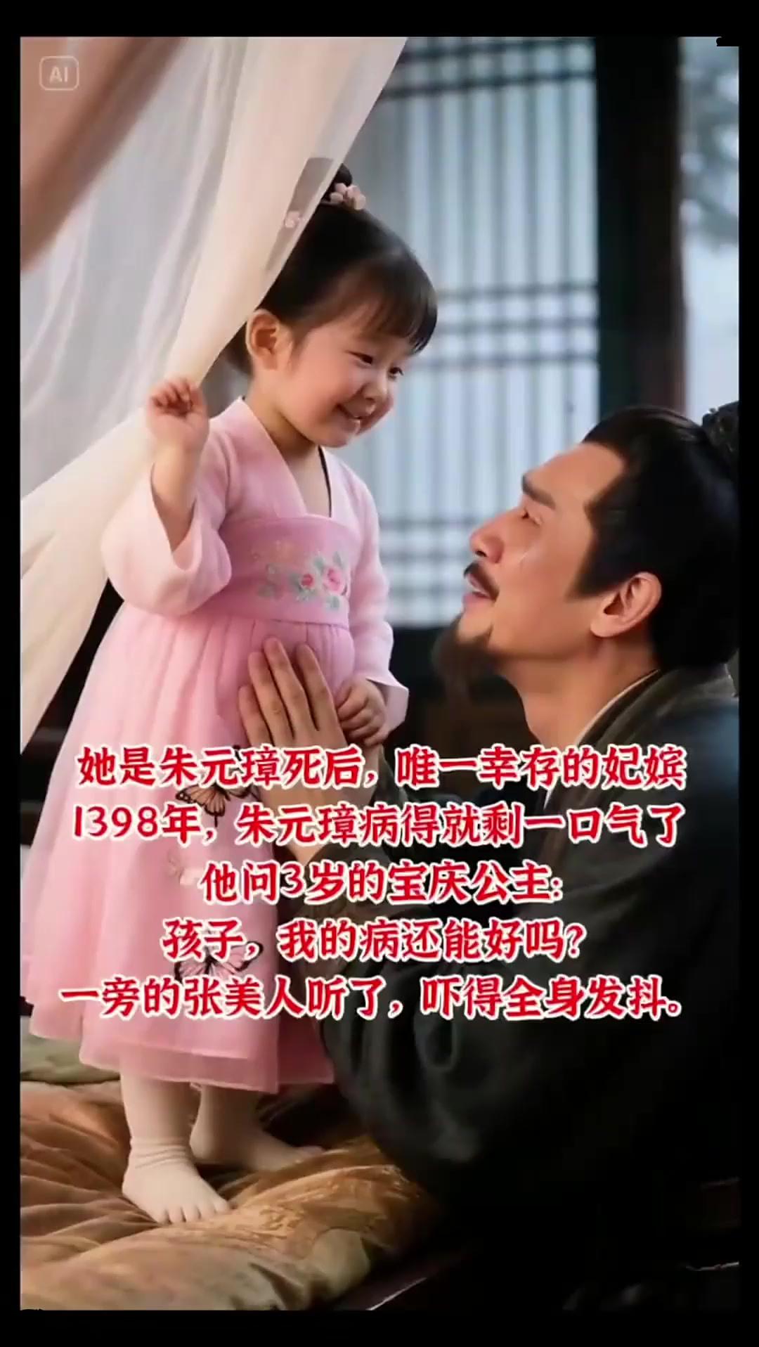 1398年，71岁朱元璋病危，嫔妃张美人领着3岁女儿前来探望，不料刚进门，朱元璋