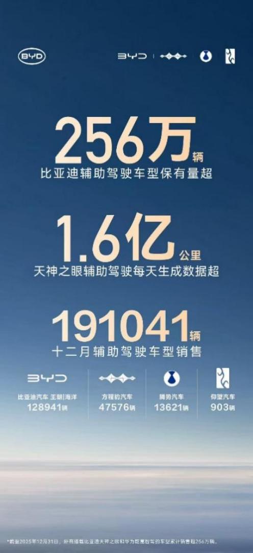 256万+！是比亚迪辅助驾驶车型累计保有量的数量（截止2025年12月）。202