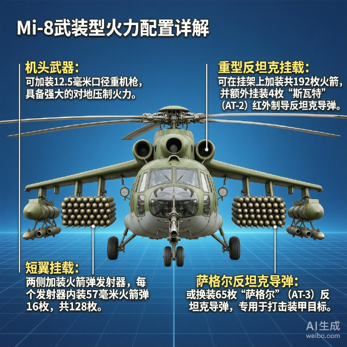 军事ai新视野 俄罗斯Mi-8“河马”运输直升机Mi-8是苏联米里设计局研制的中