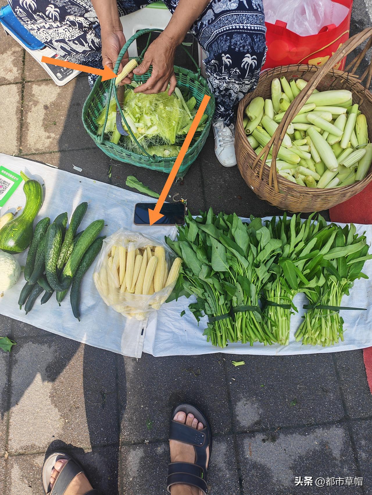 箭头所指，我原以为是什么新品种，小小的，像玉米似的。一问，价格挺高，还就是玉米。