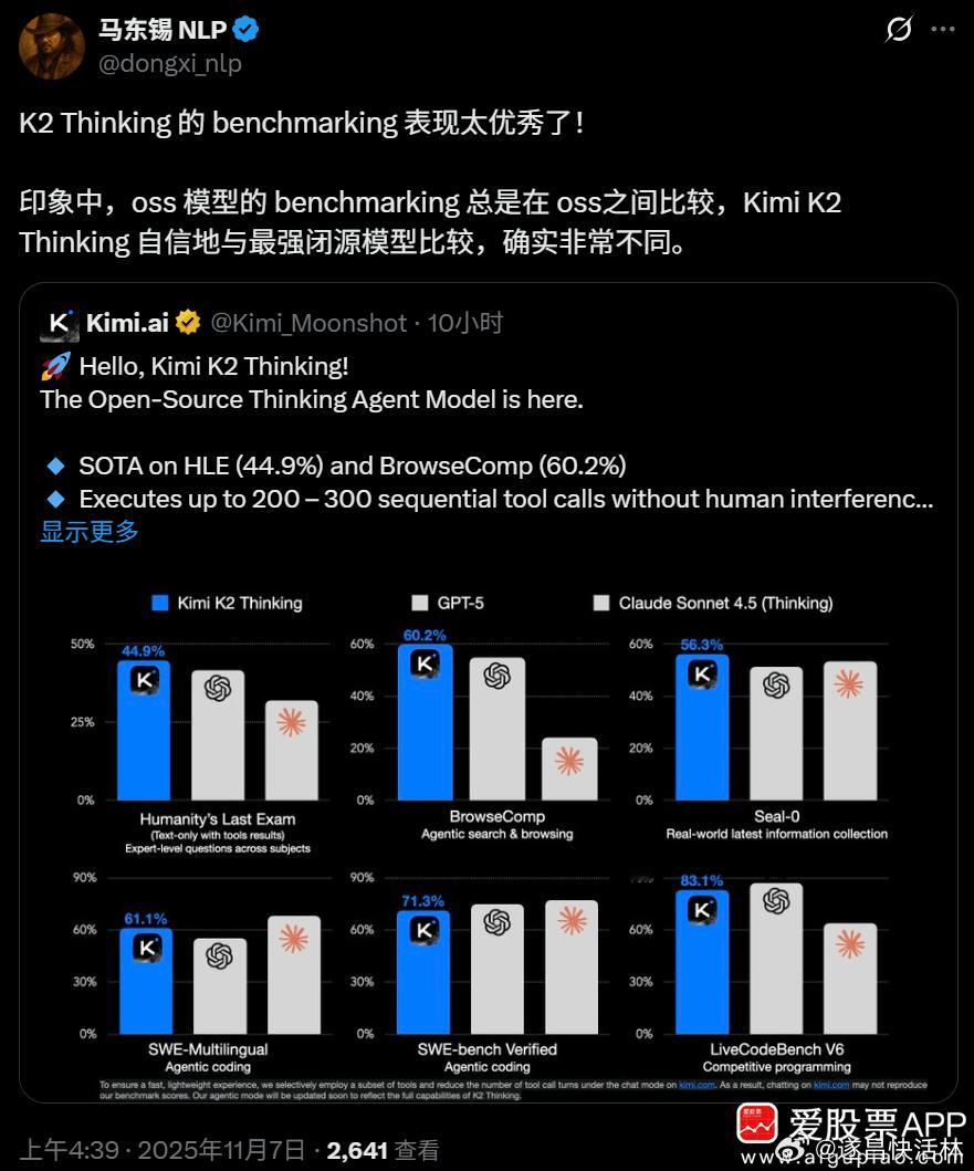 a股AI大模型 【训练成本被曝仅460万美元！月之暗面：Kimi K2 Thin