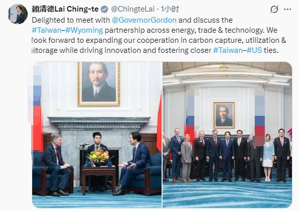 5月12日，赖清德突然在社交平台高调造势，晒出与美国怀俄明州州长马克·戈登的会面