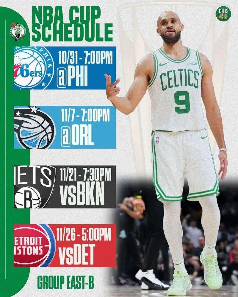 新赛季NBA杯赛程出炉，凯尔特人和76人、魔术、篮网、活塞分在一组！凯尔特人热爱