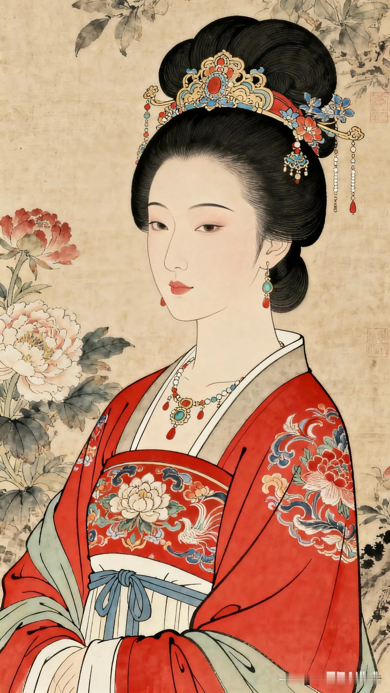 红衣美人，花间雅韵。