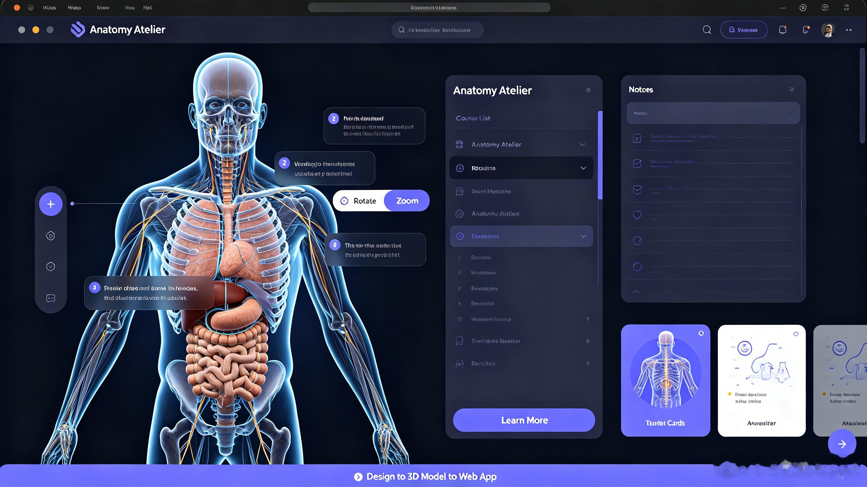 一张AI生成的设计图，最后竟然做成了能直接操作的3D人体解剖App。开发者 Th