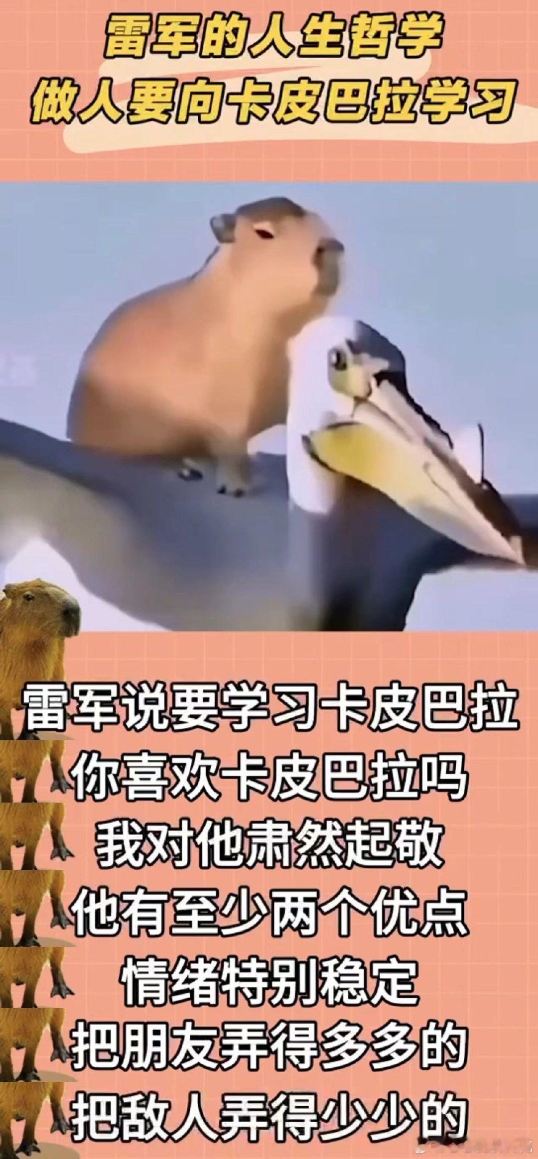 #雷军对卡皮巴拉肃然起敬# 雷军的人生哲学我觉得还是蛮真实的呀，并且我也觉得这一