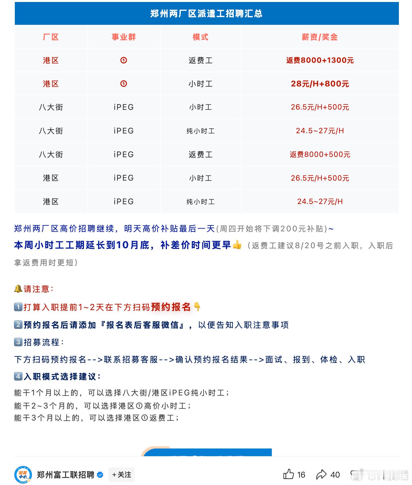 进入iPhone生产旺季，富士康招聘高峰期，看了一下，在职3个月的话，预估3个月