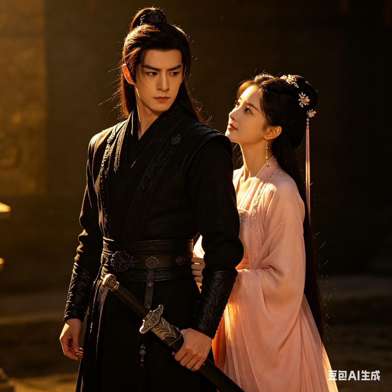 古道，侠客，面馆。
女孩怯怯地靠近，对侠客说：“相公，你可以赏我一碗面吃吗？吃完