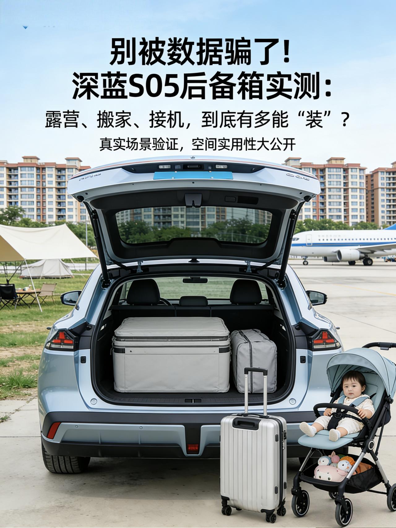 别被数据骗了！深蓝S05后备箱实测：露营、搬家、接机，到底有多能“装”？
买车时