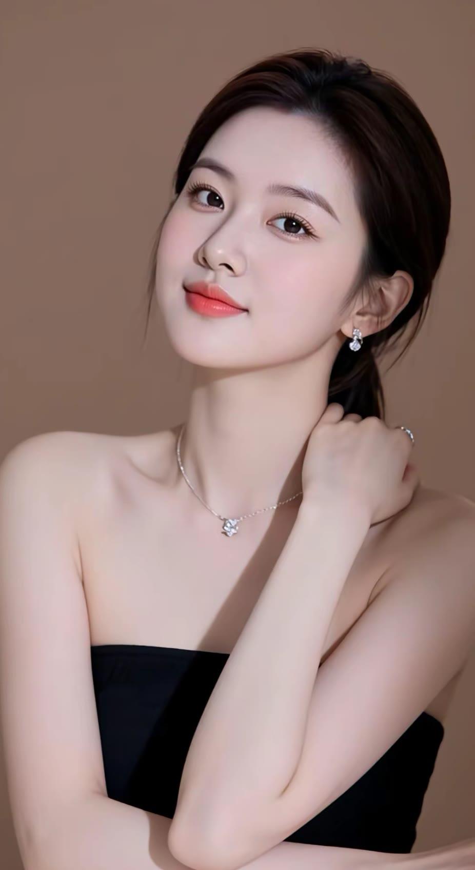 优雅黑裙，闪耀耳环，温柔微笑，气质满分💖✨