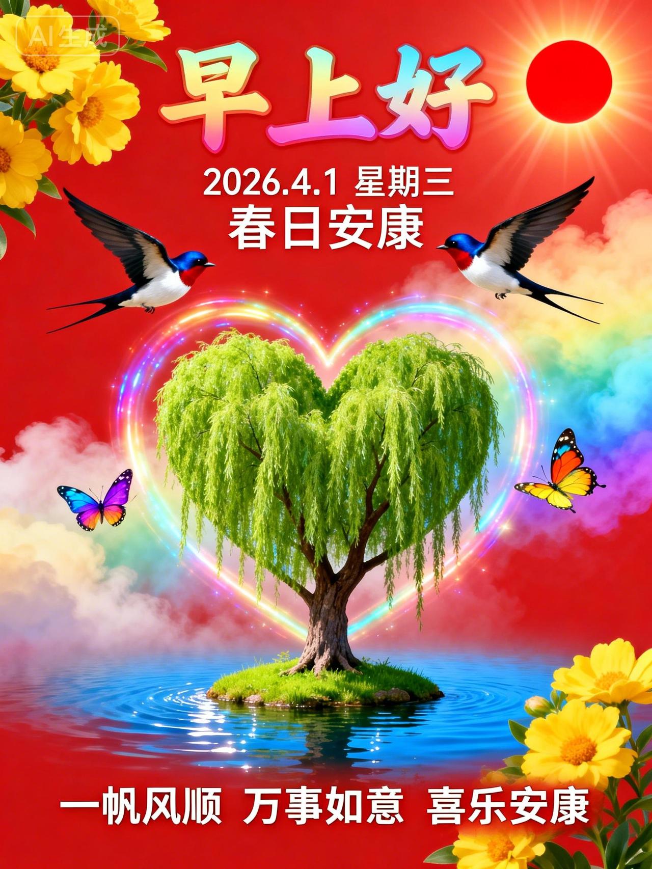 4月1日早上好[福]
人间最美四月天，
清风拂面暖心田。
万事顺遂皆如意，
岁岁