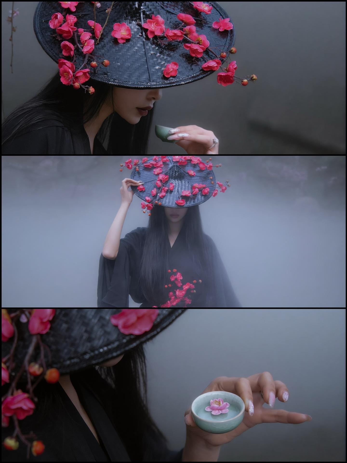 普安禅寺龙梅写真｜雾里侠女，一念花开！石阶凝着薄霜，青瓷茶盏映着疏影横...