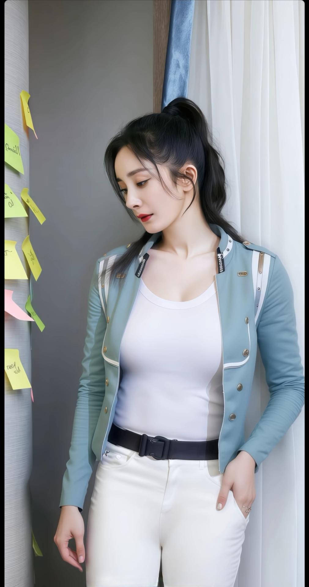 清新穿搭指南：浅蓝色外套+白色背心+高腰裤，简约时尚！