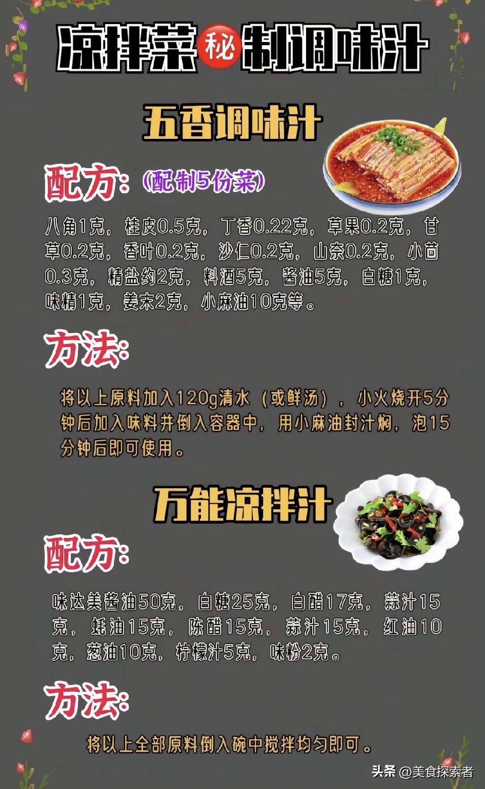 万能凉菜调料汁配方大揭秘，性价比超高！
在美食的世界里，凉菜一直是清爽可口、开胃