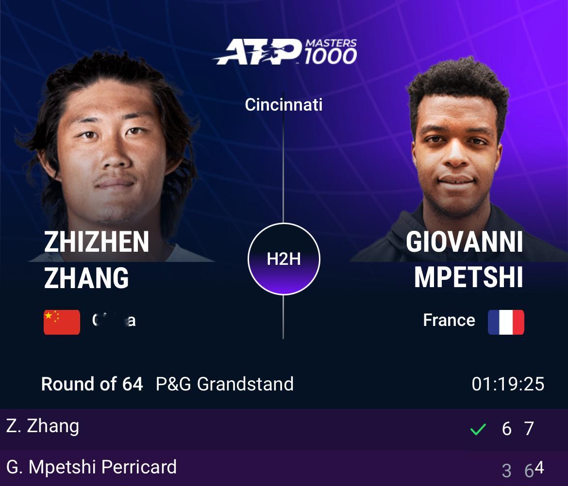 #网坛风云# 辛辛那提大师赛首轮，张之臻以6-3/7-6(4)击败佩里卡德，收获