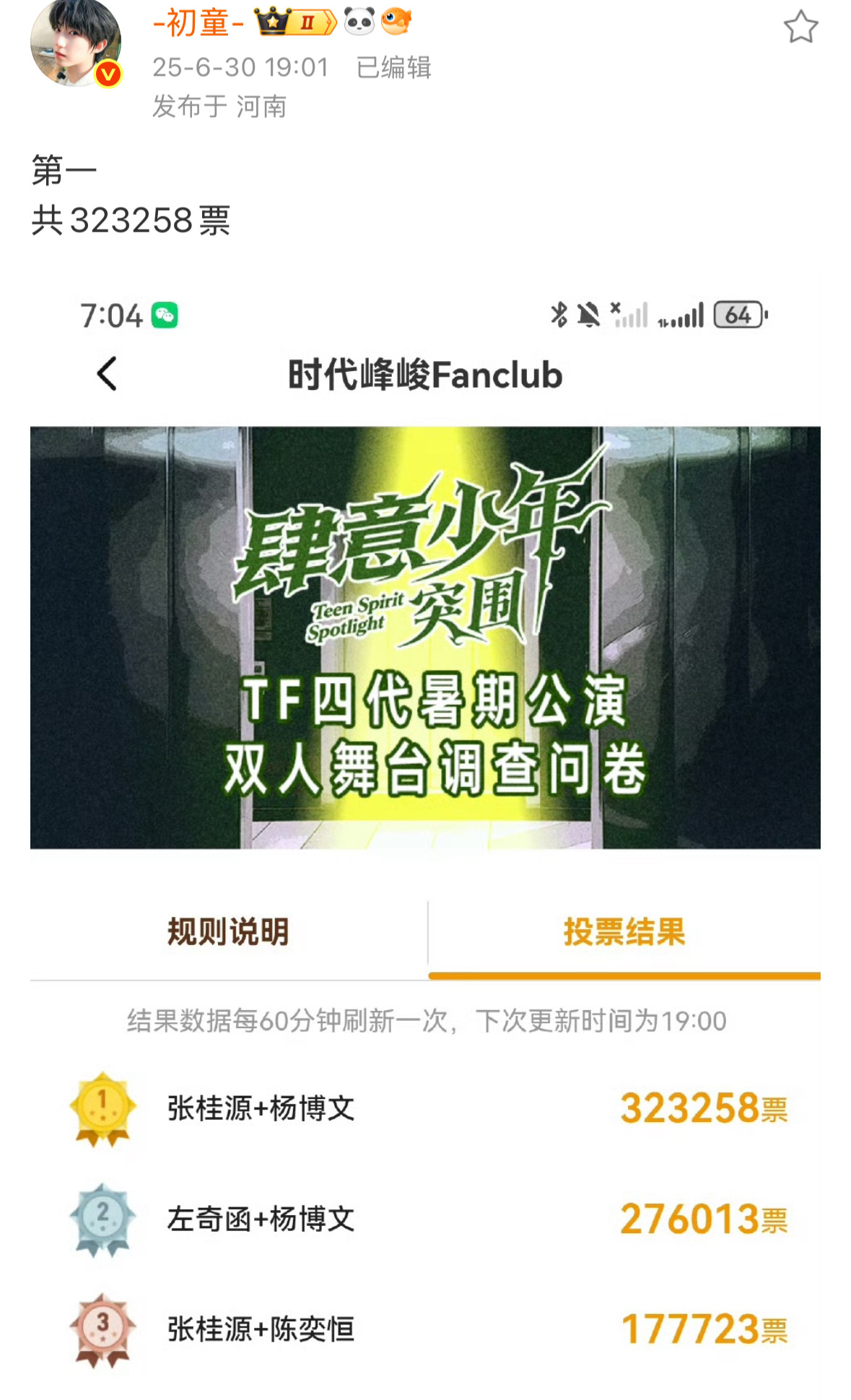 去年突围下午六点官宣，晚上七点发布投票规则，24小时投票大家今天保持在线‼️‼️