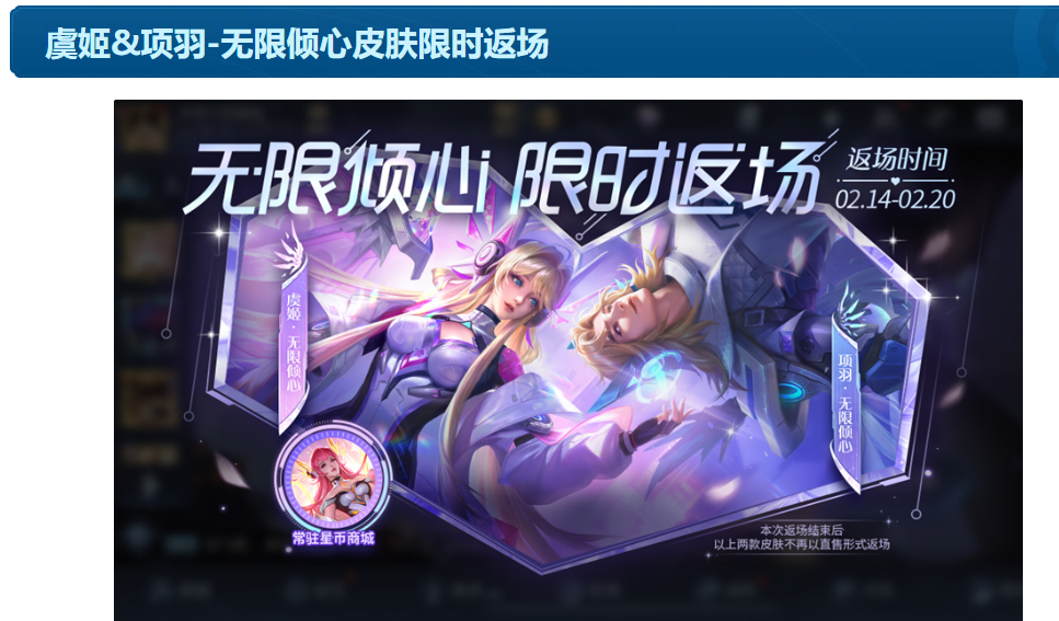 今天有几个情限皮肤返场，但大家不要今天抽！！！贵族积分明天才双倍，明天再抽！！王