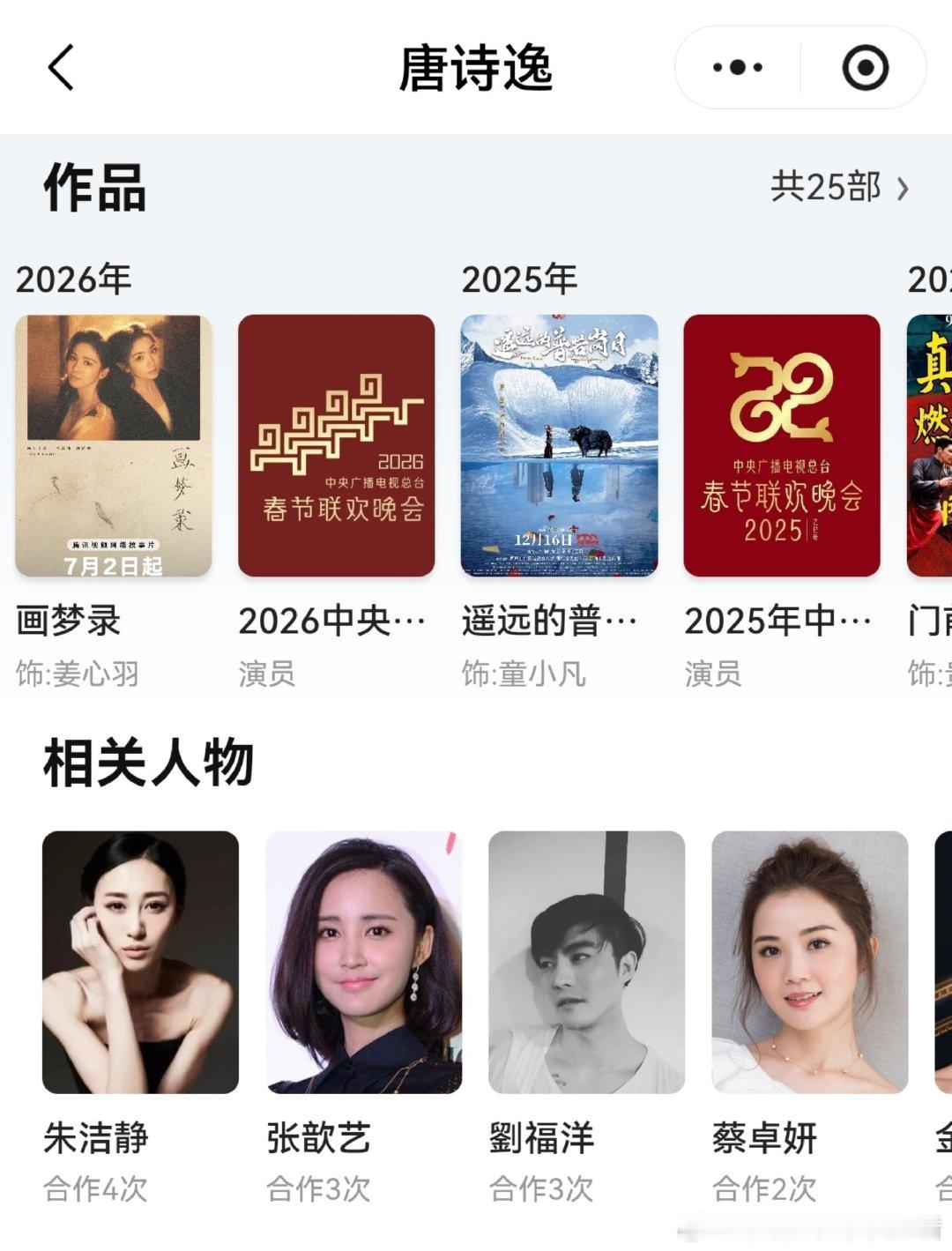 话说，唐诗逸的猫眼个人主页，显示合作次数最多的人是朱洁静应该指的是同时参加的连续