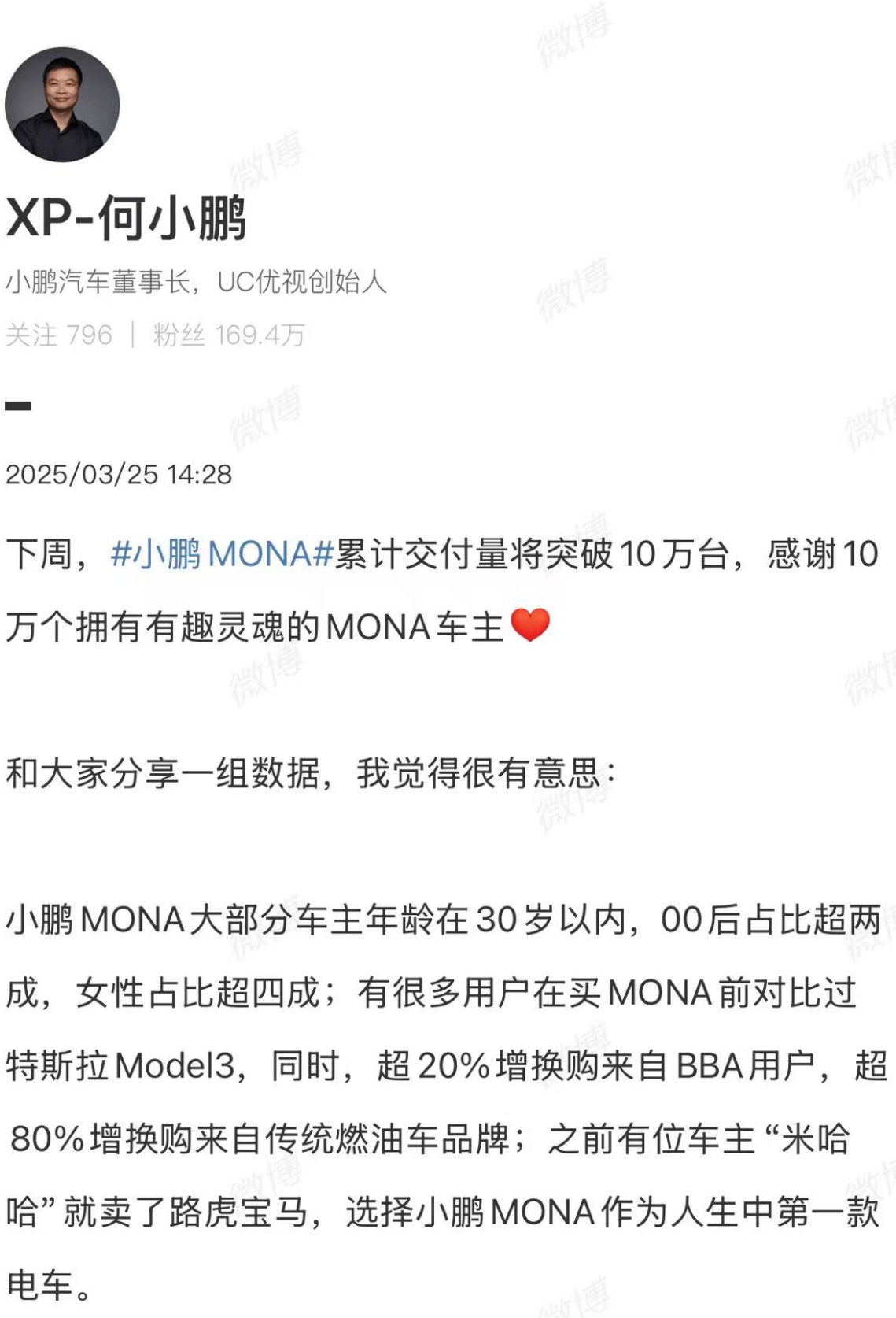 MONA 03下周就交付10万辆了，短短半年时间，这个成绩确实好。何小鹏大师兄表